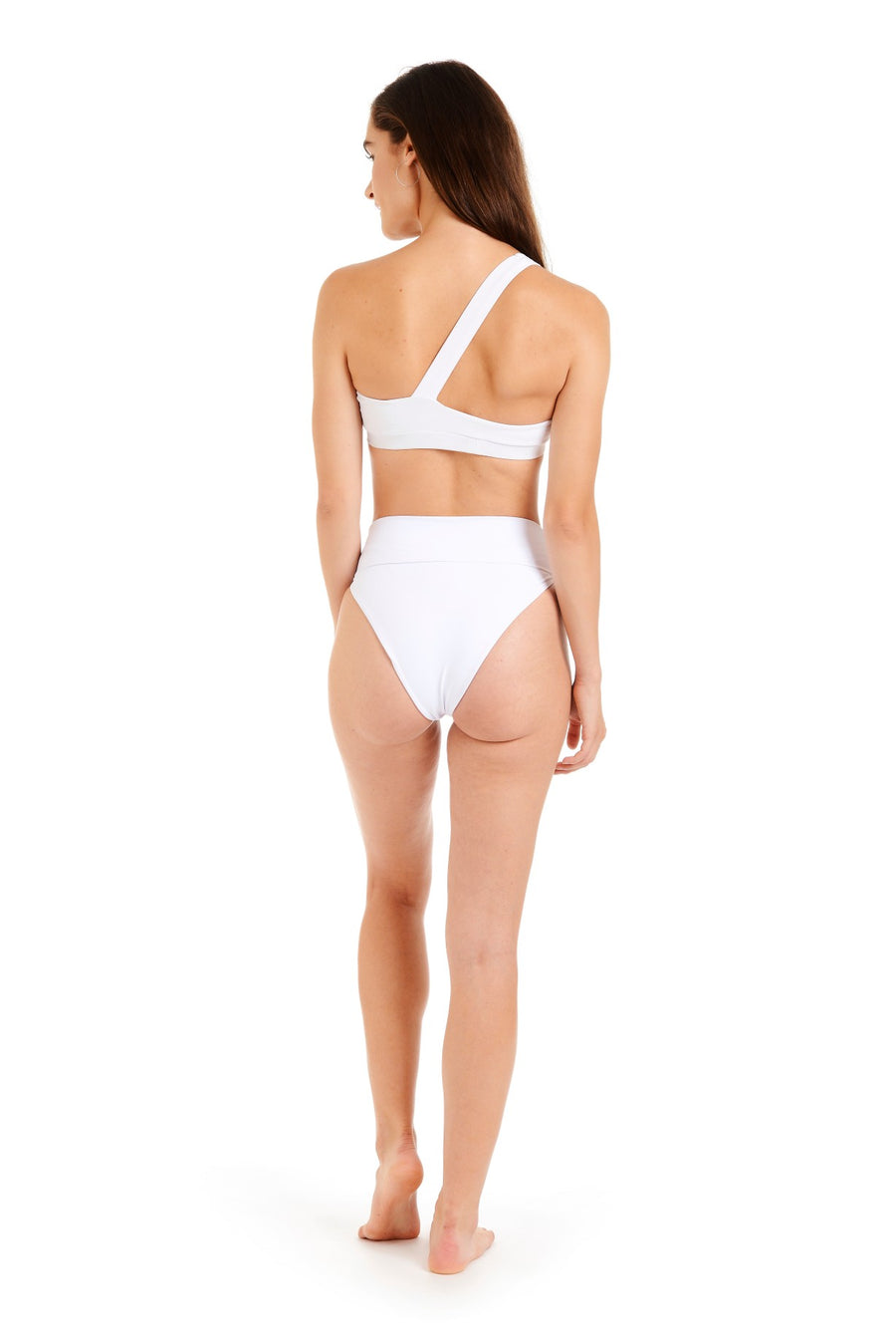 Back view of the tammy white one shoulder bikini top