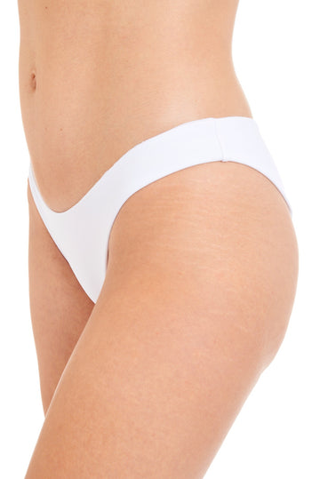 Close up of the front of white bikini bottoms